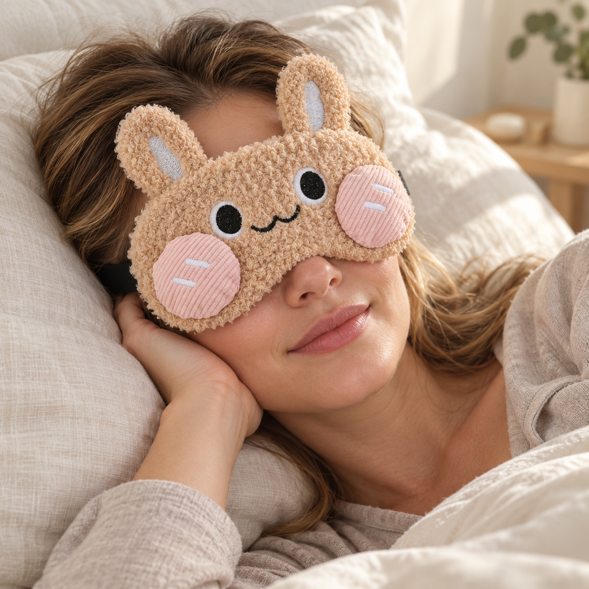 Light Pink Bunny Plush Eye Mask