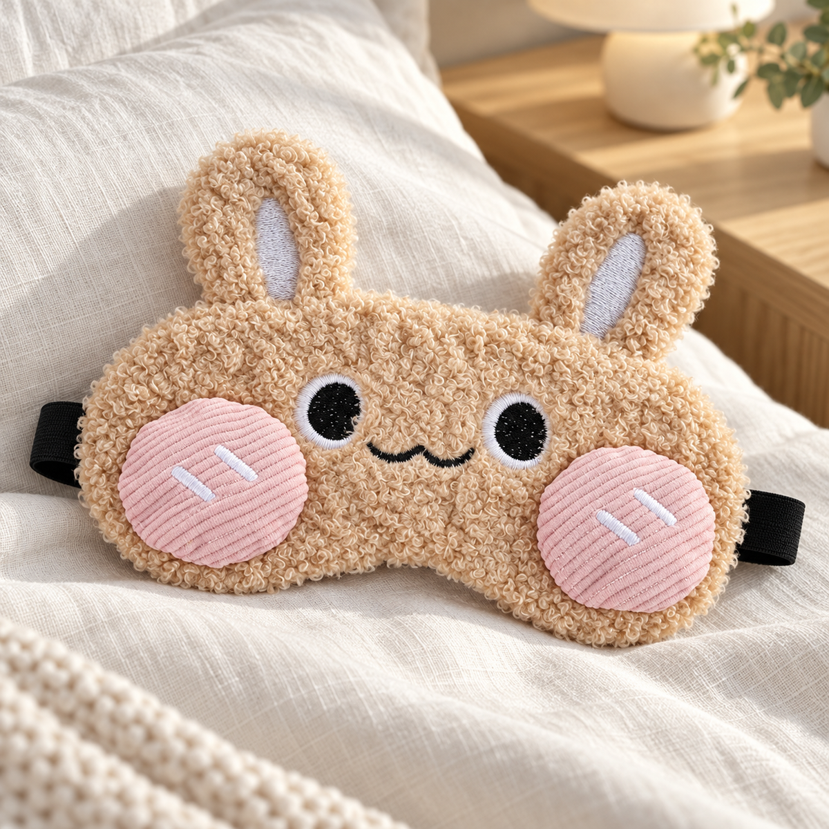 Light Pink Bunny Plush Eye Mask