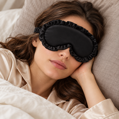 Black Ruffled Satin Sleep Mask