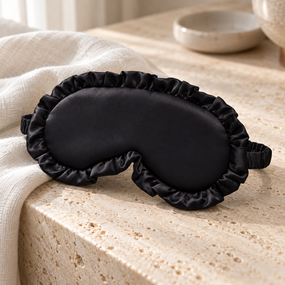 Black Ruffled Satin Sleep Mask
